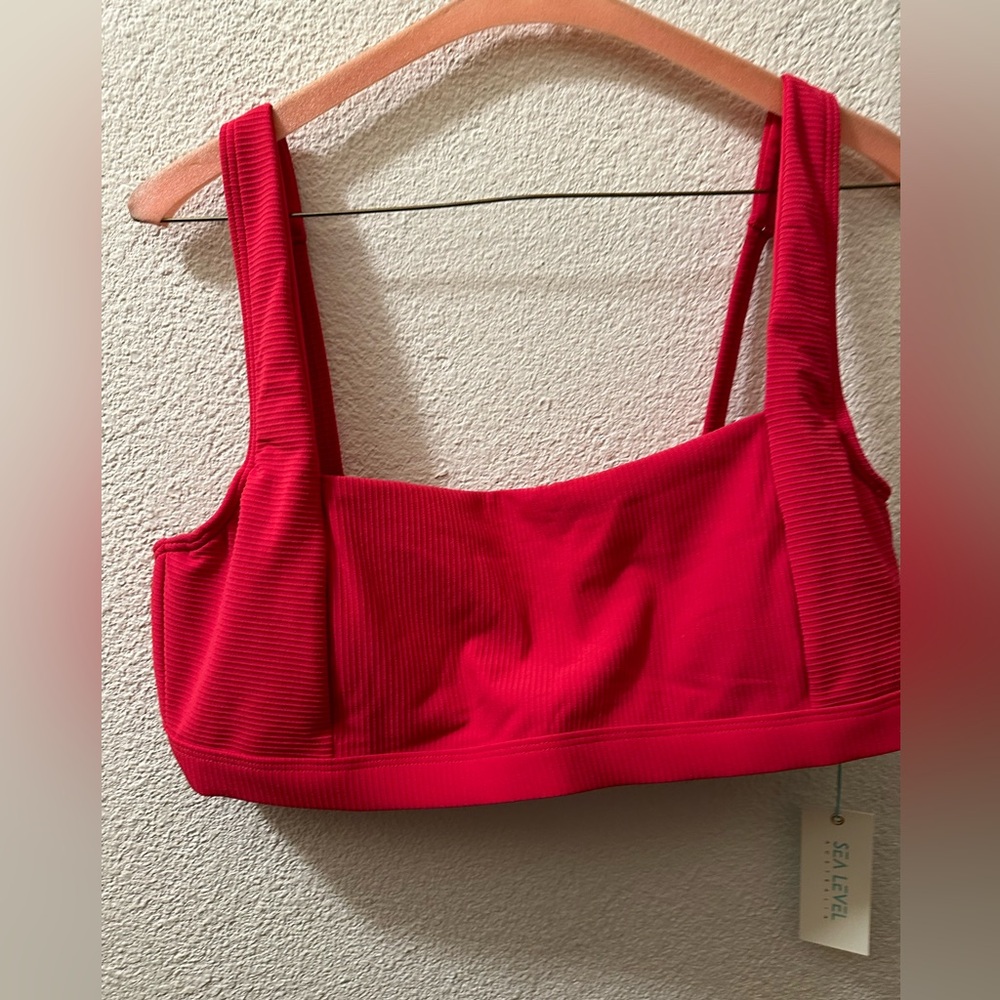 Sea Level Australia Bikini Top Red Riviera Rib Nylon Blend Square Neck NWT US 10